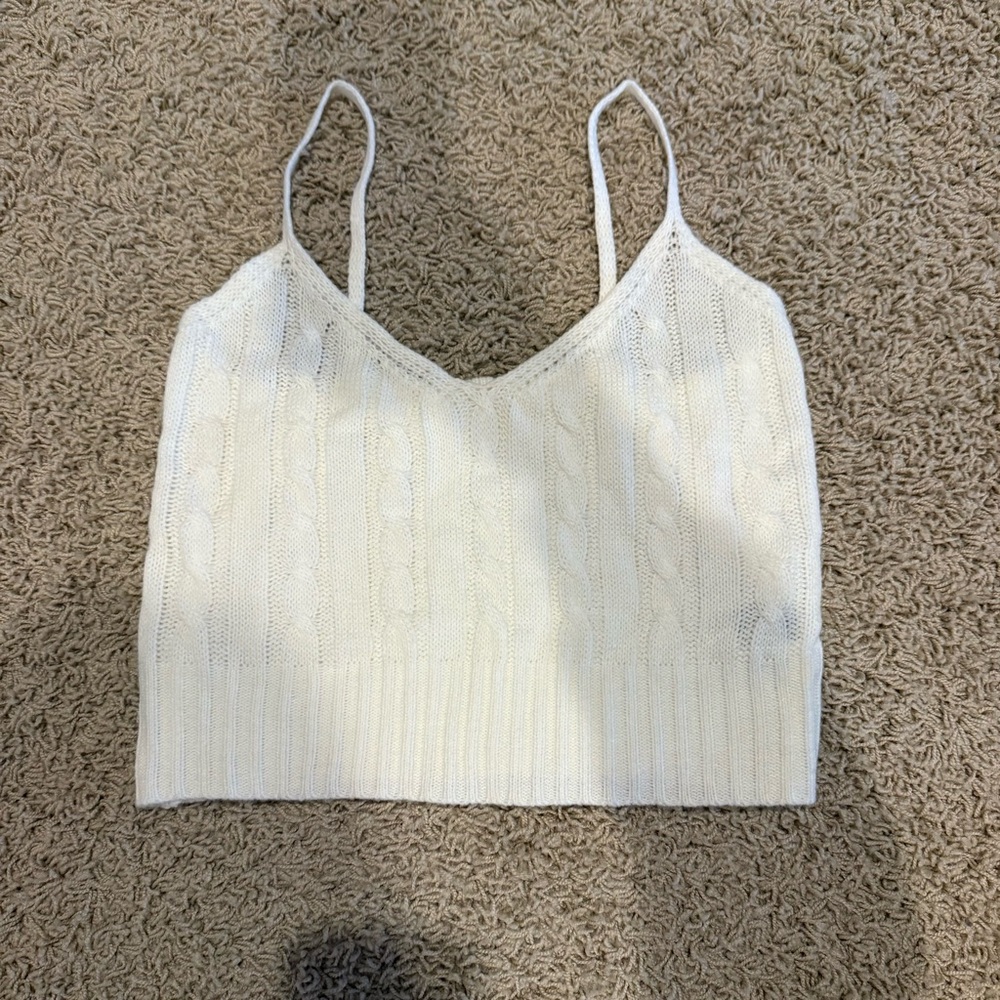 SHEIN Cream Ribbed Crop Camisole Top